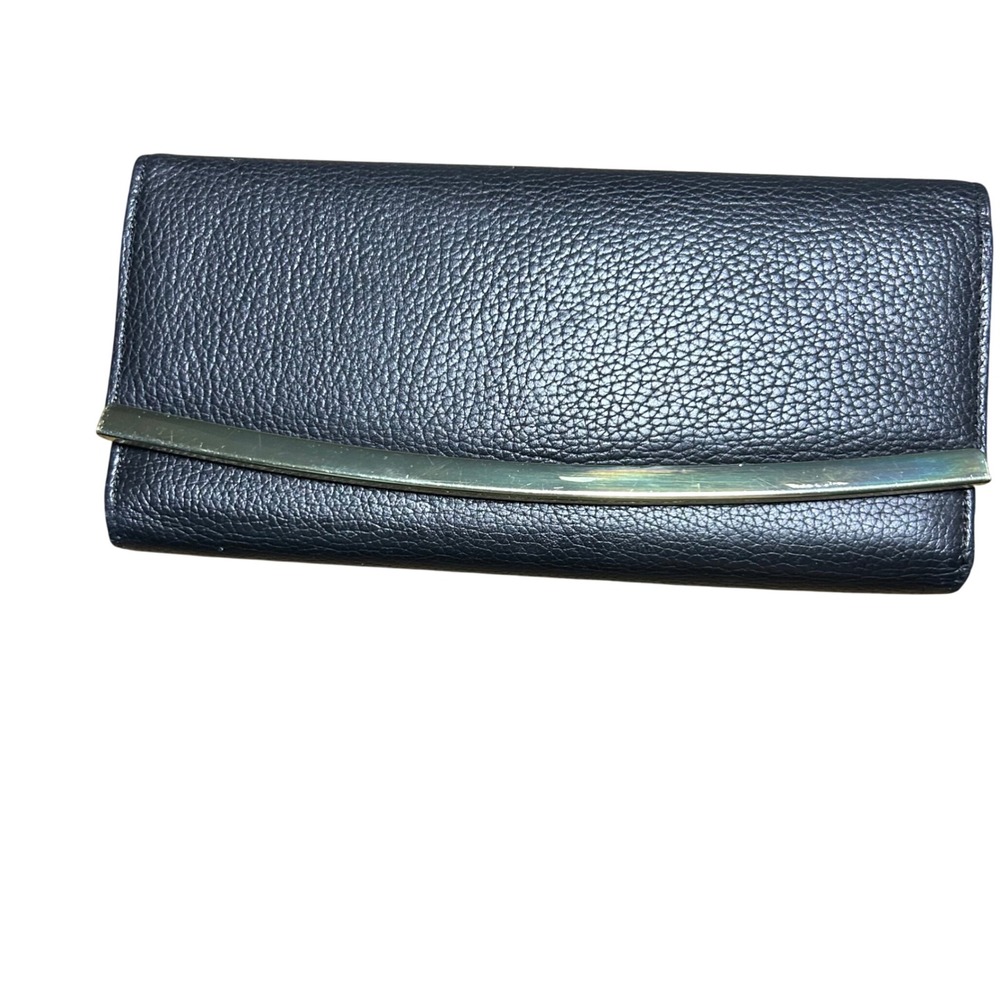 Giani Bernini Black Pebbled Genuine Leather‎ Trifold Wallet Gold Bar Accent